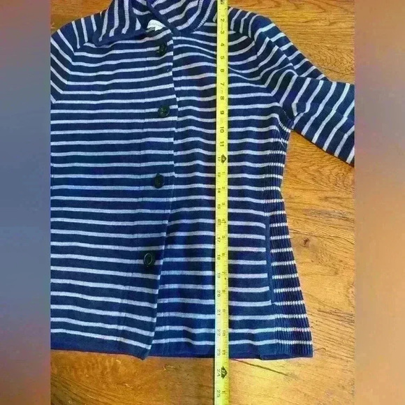 Button up knit striped blue collared cardigan by Coldwater Creek size small or 8 - Picture 14 of 16